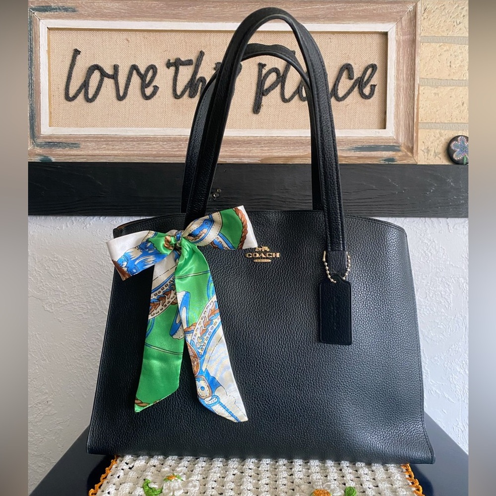 Coach Charlie Carryall Black Pebbled Leather Handbag